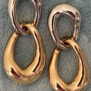 Two-Tone Interlocking Hoop Statement Stud Earrings
