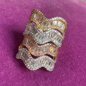 Three-Tone Wave Baguette Ring